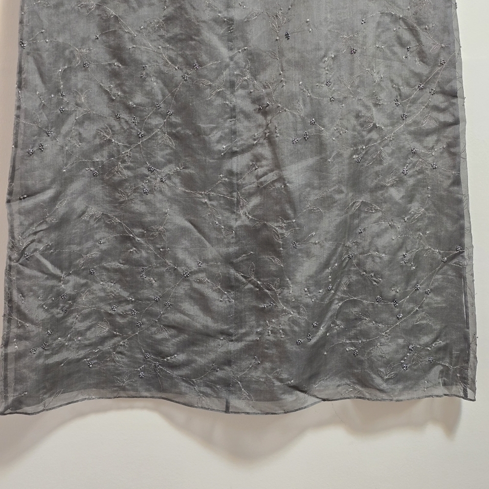 Vintage Anne Taylor 100% Silk Grey Embroidered Flora Pearl Maxi Skirt - Picture 6 of 10